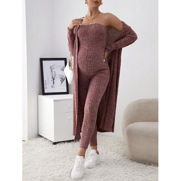 Conjunto de 2 piezas de Maternidad: mono tubo entallado y cárdigan - Imagen 9