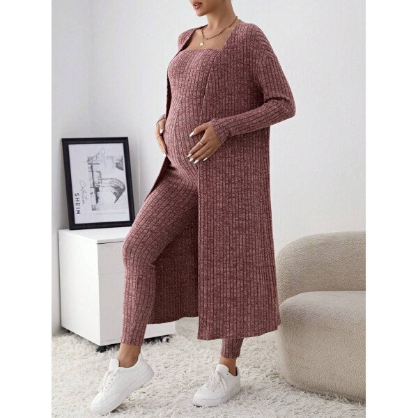 Conjunto de 2 piezas de Maternidad: mono tubo entallado y cárdigan - Imagen 12