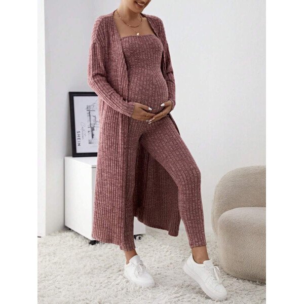 Conjunto de 2 piezas de Maternidad: mono tubo entallado y cárdigan - Imagen 13