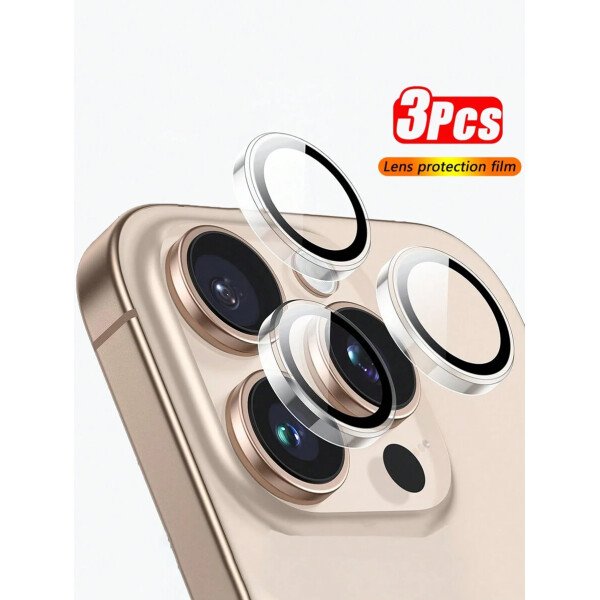 3 piezas Película protectora de lente de cámara para iPhone 17/17 Pro/17 Pro Max/Pro/Promax, Protector de pantalla de vidrio templado 9H con anillo de metal decorativo accesorio (Naranja brillante) - Imagen 2