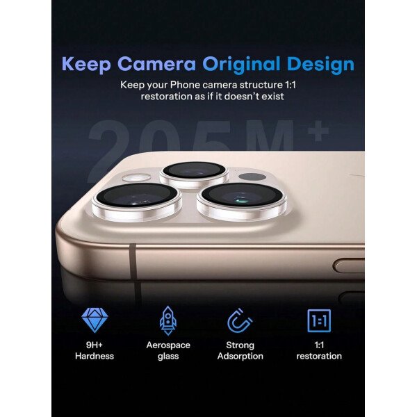 3 piezas Película protectora de lente de cámara para iPhone 17/17 Pro/17 Pro Max/Pro/Promax, Protector de pantalla de vidrio templado 9H con anillo de metal decorativo accesorio (Naranja brillante) - Imagen 5