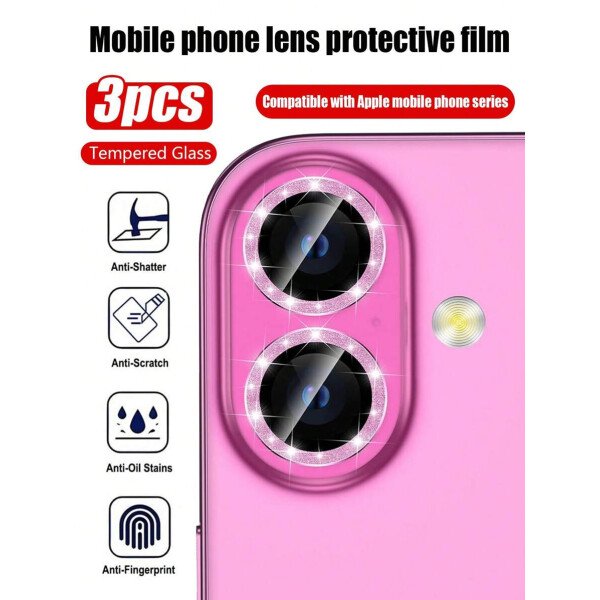 3 piezas Película protectora de lente de cámara para iPhone 17/17 Pro/17 Pro Max/Pro/Promax, Protector de pantalla de vidrio templado 9H con anillo de metal decorativo accesorio (Naranja brillante) - Imagen 13