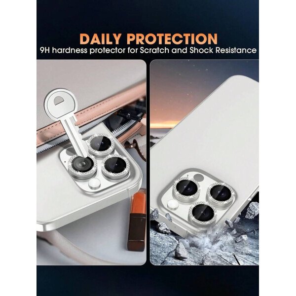 3 piezas Película protectora de lente de cámara para iPhone 17/17 Pro/17 Pro Max/Pro/Promax, Protector de pantalla de vidrio templado 9H con anillo de metal decorativo accesorio (Naranja brillante) - Imagen 21