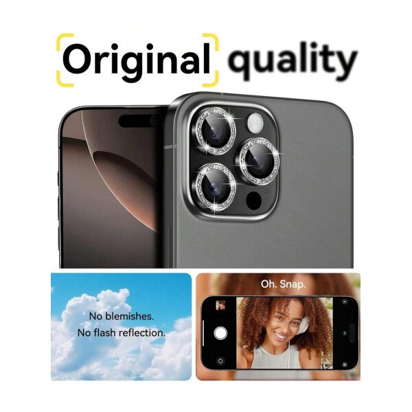 3 piezas Película protectora de lente de cámara para iPhone 17/17 Pro/17 Pro Max/Pro/Promax, Protector de pantalla de vidrio templado 9H con anillo de metal decorativo accesorio (Naranja brillante) - Imagen 30