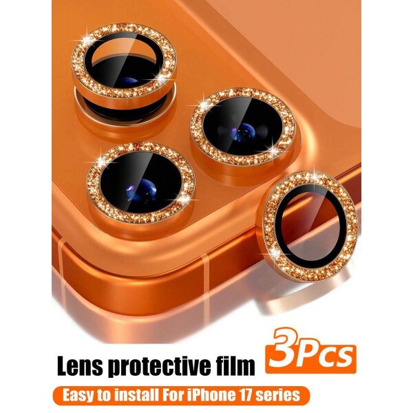 3 piezas Película protectora de lente de cámara para iPhone 17/17 Pro/17 Pro Max/Pro/Promax, Protector de pantalla de vidrio templado 9H con anillo de metal decorativo accesorio (Naranja brillante) - Imagen 38