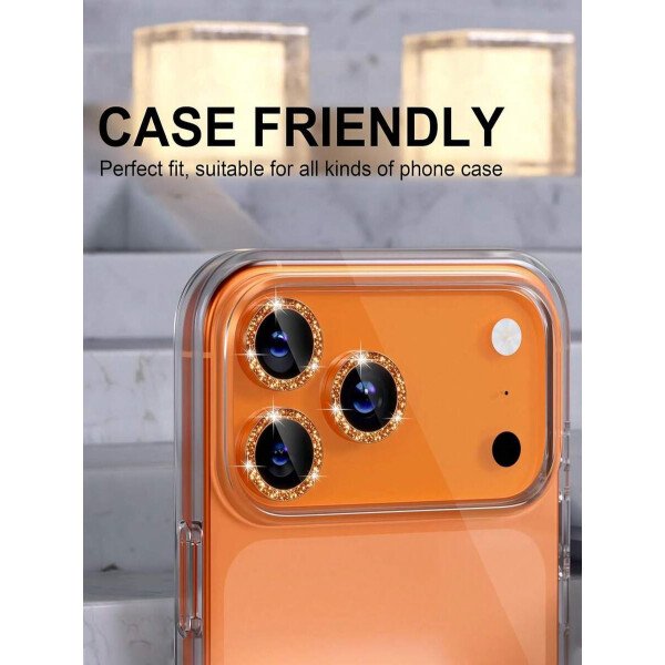 3 piezas Película protectora de lente de cámara para iPhone 17/17 Pro/17 Pro Max/Pro/Promax, Protector de pantalla de vidrio templado 9H con anillo de metal decorativo accesorio (Naranja brillante) - Imagen 41