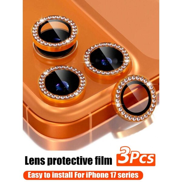 3 piezas Película protectora de lente de cámara para iPhone 17/17 Pro/17 Pro Max/Pro/Promax, Protector de pantalla de vidrio templado 9H con anillo de metal decorativo accesorio (Naranja brillante) - Imagen 43