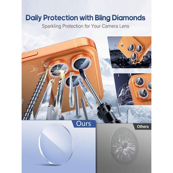 3 piezas Película protectora de lente de cámara para iPhone 17/17 Pro/17 Pro Max/Pro/Promax, Protector de pantalla de vidrio templado 9H con anillo de metal decorativo accesorio (Naranja brillante) - Imagen 44