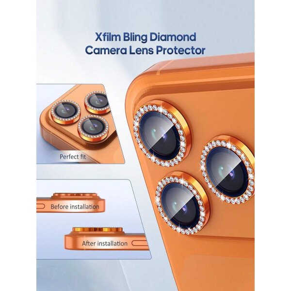 3 piezas Película protectora de lente de cámara para iPhone 17/17 Pro/17 Pro Max/Pro/Promax, Protector de pantalla de vidrio templado 9H con anillo de metal decorativo accesorio (Naranja brillante) - Imagen 45