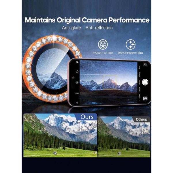 3 piezas Película protectora de lente de cámara para iPhone 17/17 Pro/17 Pro Max/Pro/Promax, Protector de pantalla de vidrio templado 9H con anillo de metal decorativo accesorio (Naranja brillante) - Imagen 46