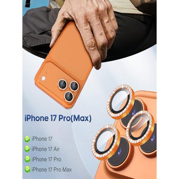3 piezas Película protectora de lente de cámara para iPhone 17/17 Pro/17 Pro Max/Pro/Promax, Protector de pantalla de vidrio templado 9H con anillo de metal decorativo accesorio (Naranja brillante) - Imagen 47