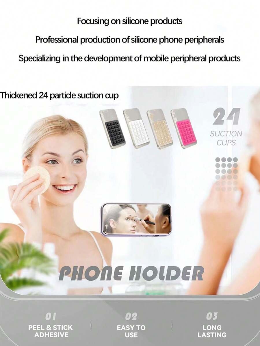 Estuche para teléfono móvil hecho de silicona, 2 piezas con soporte adhesivo para teléfono y 24 ventosas para fijarlo en fundas de PC y bolsos. - Imagen 10