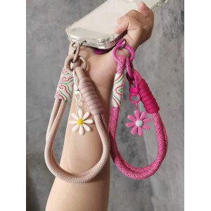 Cordón decorativo con margaritas, cinta de muñeca tejida linda, cordón antiperidida de teléfono unisex, cable de teléfono con clip