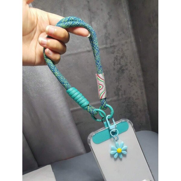 Cordón decorativo con margaritas, cinta de muñeca tejida linda, cordón antiperidida de teléfono unisex, cable de teléfono con clip - Imagen 4