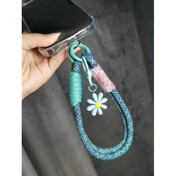 Cordón decorativo con margaritas, cinta de muñeca tejida linda, cordón antiperidida de teléfono unisex, cable de teléfono con clip - Imagen 5