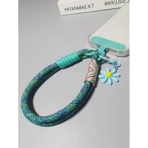 Cordón decorativo con margaritas, cinta de muñeca tejida linda, cordón antiperidida de teléfono unisex, cable de teléfono con clip - Imagen 6