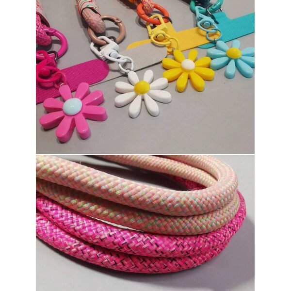 Cordón decorativo con margaritas, cinta de muñeca tejida linda, cordón antiperidida de teléfono unisex, cable de teléfono con clip - Imagen 8