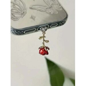 1 pieza Tapón antipolvo 3D de rosa multicolor tridimensional, accesorio de moda de alta gama Y2K personalizado, exquisito, romántico, elegante, artístico y retro, de aleación metálica, tapón antipolvo de silicona transparente para teléfono, auriculares, tableta, computadora, Kindle, decoración colgante, regalo pequeño para el Día de San Valentín, pareja, amigo, puerto de carga del teléfono, a prueba de agua, a prueba de humedad