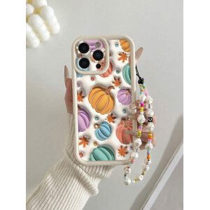 Funda protectora de teléfono suave con estampado de calabaza perforada y cóncava, de color rosa, con correa de pulsera, adecuada para iPhone 16/iPhone 16 Pro/iPhone 16 Pro Max/iPhone 16 Plus, iPhone 15 XR /7/8, iPhone 15 Pro Max/12 Pro Max/13 Pro Max/14 Pro Max, 13 14 11 12p 14 Women P11, P12, XS.XR /78P.78GES2, y funda protectora para teléfono Redmi
