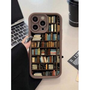 1 pieza Funda de teléfono a prueba de golpes con cobertura total de TPU con patrón de estantería retro, compatible con iPhone 16, 15, 14, 13, 12, 11 Pro Max, Serie resistente al agua, a prueba de caídas y a los arañazos