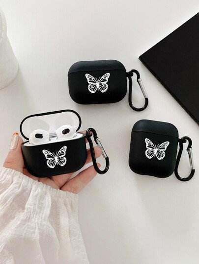 Funda con estampado de mariposa negro mate, incluye 1 gancho para funda. Compatible con el estuche de Case, Pro (2.ª generación), 3, Pro, 1/2, 4