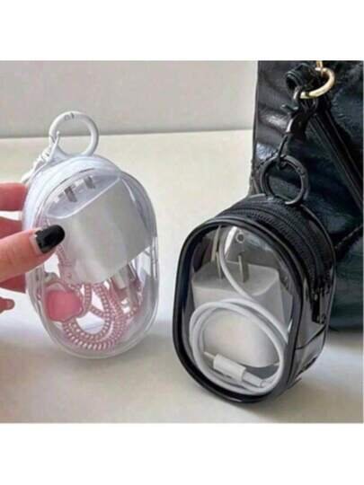 Organizador de cables de carga, bolsa de cable transparente impermeable, almacenamiento de cargador de teléfono móvil - Estuche portátil para auriculares, llaveros, artículos esenciales de viaje, llavero