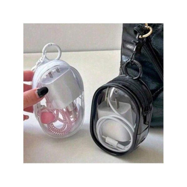Organizador de cables de carga, bolsa de cable transparente impermeable, almacenamiento de cargador de teléfono móvil - Estuche portátil para auriculares, llaveros, artículos esenciales de viaje, llavero - Imagen 2