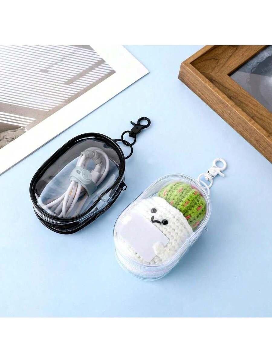 Organizador de cables de carga, bolsa de cable transparente impermeable, almacenamiento de cargador de teléfono móvil - Estuche portátil para auriculares, llaveros, artículos esenciales de viaje, llavero - Imagen 4