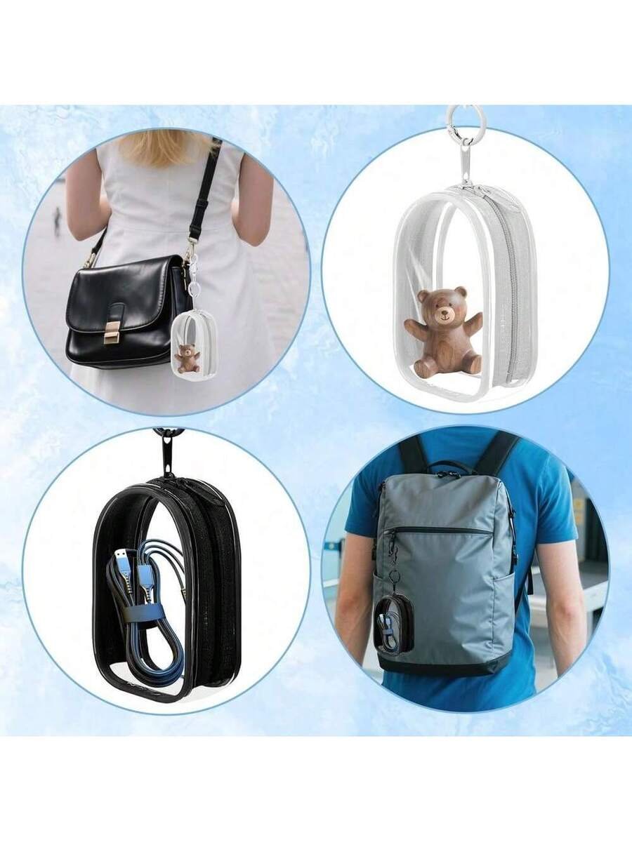 Organizador de cables de carga, bolsa de cable transparente impermeable, almacenamiento de cargador de teléfono móvil - Estuche portátil para auriculares, llaveros, artículos esenciales de viaje, llavero - Imagen 5