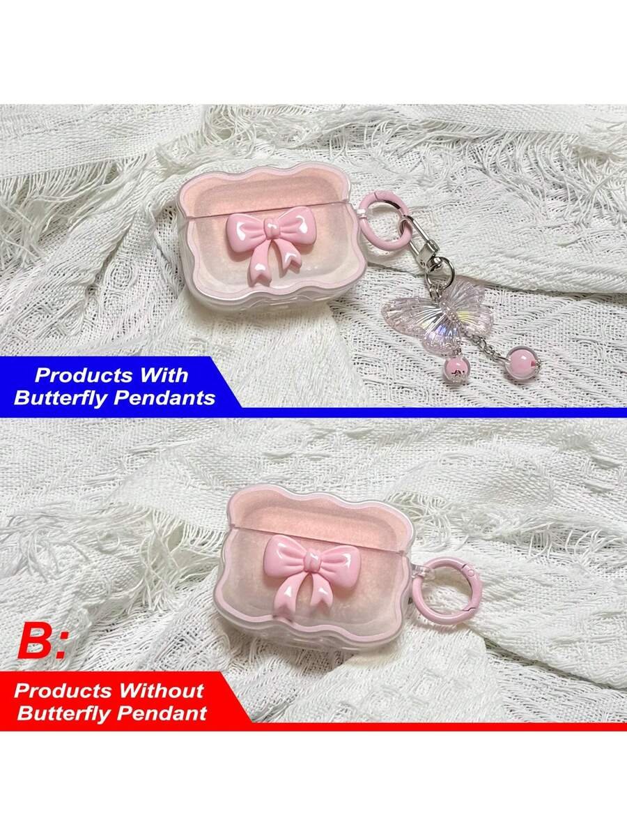 Funda para auriculares con lazo 3D rosa y cadena con mariposa colgante, compatible con Apple 1/2, Pro, 3, Pro 2, 4 - Imagen 10