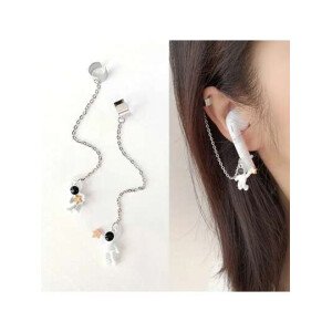 2 piezas de ganchos de oreja con diseño de astronauta a la moda, adecuados para auriculares inalámbricos Bluetooth, con cadenas antiperdidasparalos aretes