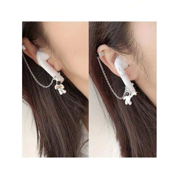 2 piezas de ganchos de oreja con diseño de astronauta a la moda, adecuados para auriculares inalámbricos Bluetooth, con cadenas antiperdidasparalos aretes - Imagen 4