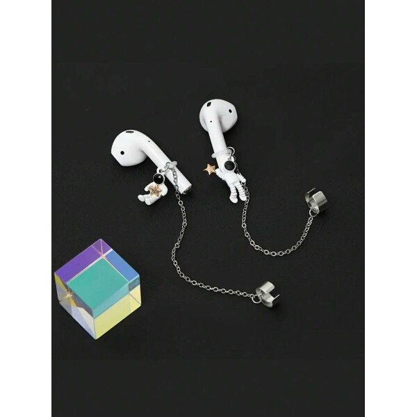 2 piezas de ganchos de oreja con diseño de astronauta a la moda, adecuados para auriculares inalámbricos Bluetooth, con cadenas antiperdidasparalos aretes - Imagen 6