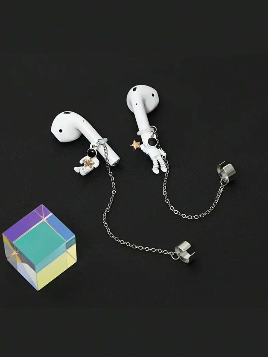2 piezas de ganchos de oreja con diseño de astronauta a la moda, adecuados para auriculares inalámbricos Bluetooth, con cadenas antiperdidasparalos aretes - Imagen 6