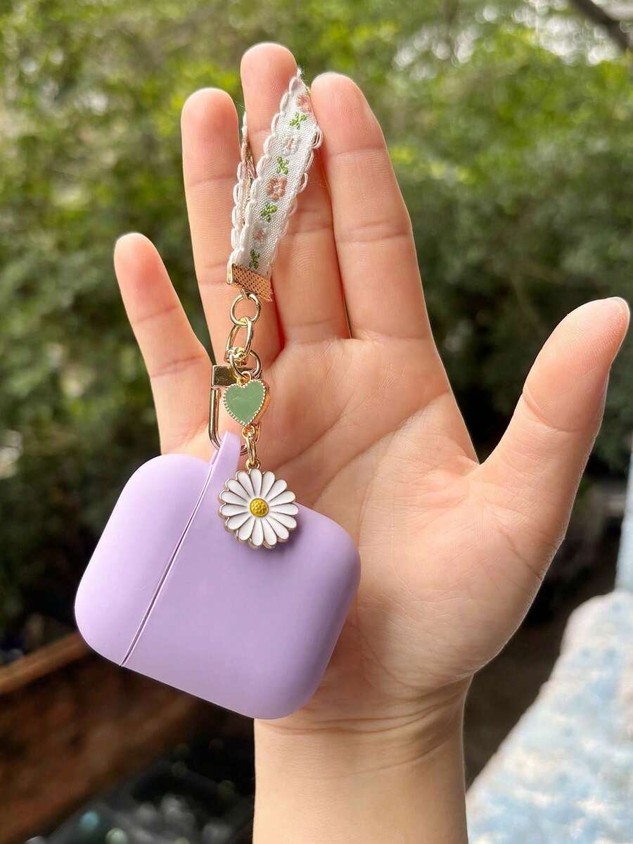 Funda de silicona suave de una sola pieza con diseño de flor de margarita compatible con 4 Pro2, 3, Airpods2 y 1, llavero - Imagen 7