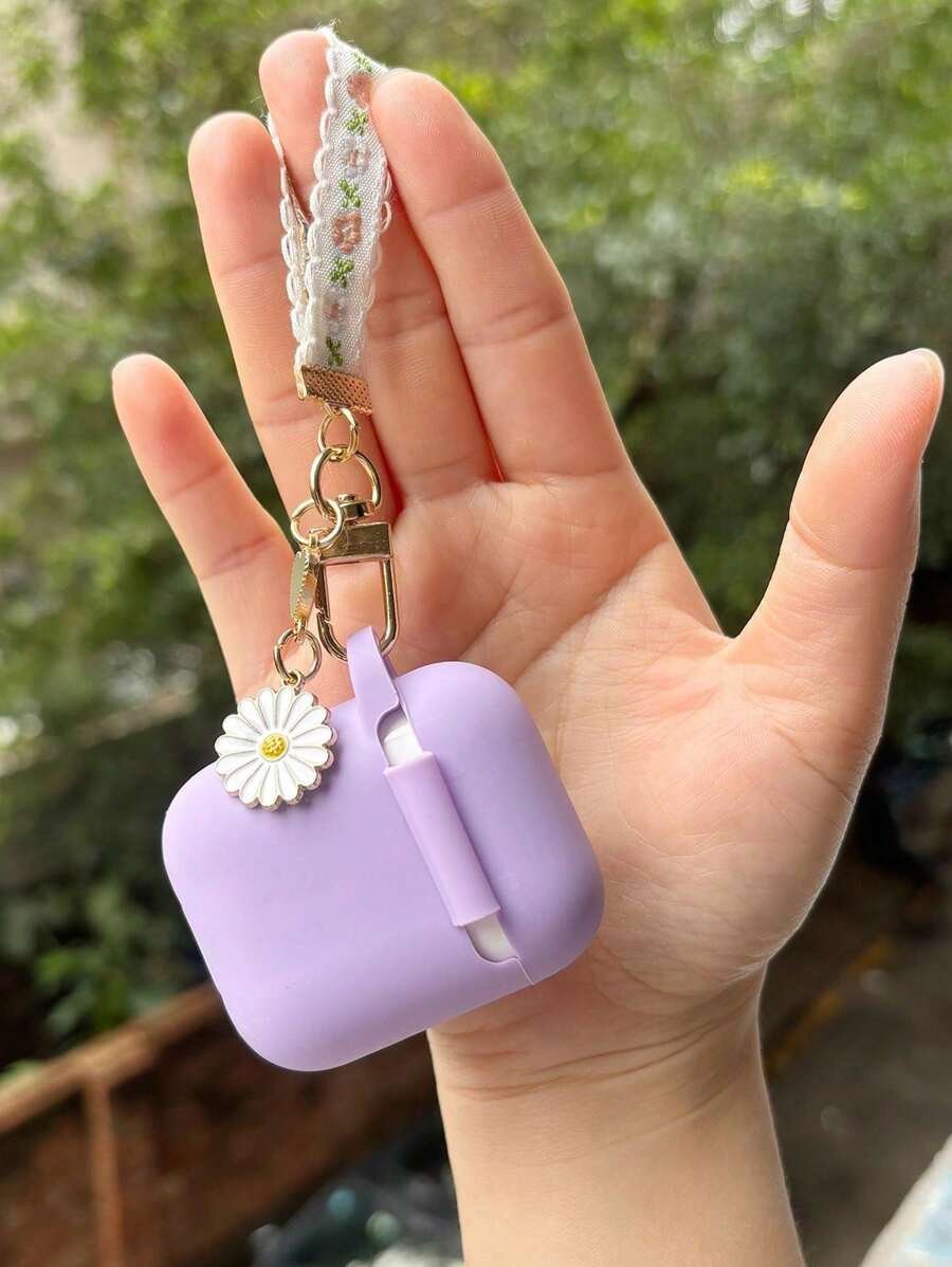 Funda de silicona suave de una sola pieza con diseño de flor de margarita compatible con 4 Pro2, 3, Airpods2 y 1, llavero - Imagen 10