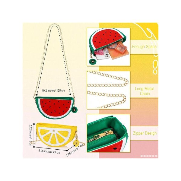 Bolso de hombro con diseño de fruta novedoso y lindo - bolso de hombro con forma de aguacate, naranja, limón, sandía, bolso bandolera con diseño de piña y fresa, bolso mini de hombro con forma de fruta, cartera de mujer (estilo fresco) - Imagen 3