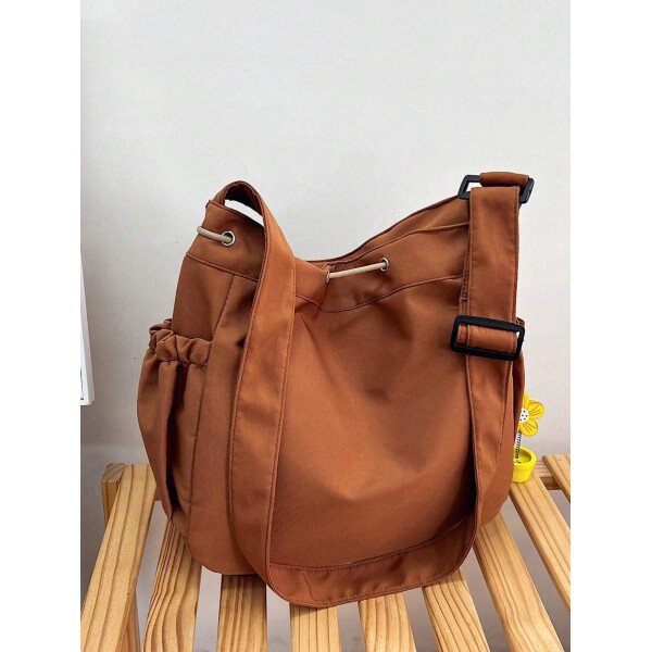 Bolsa de lona grande con decoración de estrella de 5 puntas sólida de nailon de nueva llegada para primavera/verano. Bolso de hombro y bandolera para mujeres, estudiantes y universitarias. Bolsa escolar, bolso escolar, bolsa de libros, impermeable, ligera, plegable, clásica y casual, adecuada para adolescentes, mujeres y estudiantes universitarias, perfecta para volver al colegio, primer día de clases, conciertos - Imagen 11