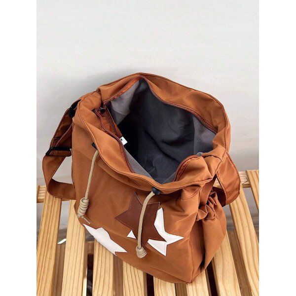 Bolsa de lona grande con decoración de estrella de 5 puntas sólida de nailon de nueva llegada para primavera/verano. Bolso de hombro y bandolera para mujeres, estudiantes y universitarias. Bolsa escolar, bolso escolar, bolsa de libros, impermeable, ligera, plegable, clásica y casual, adecuada para adolescentes, mujeres y estudiantes universitarias, perfecta para volver al colegio, primer día de clases, conciertos - Imagen 12