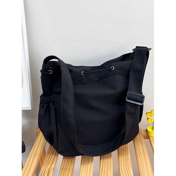 Bolsa de lona grande con decoración de estrella de 5 puntas sólida de nailon de nueva llegada para primavera/verano. Bolso de hombro y bandolera para mujeres, estudiantes y universitarias. Bolsa escolar, bolso escolar, bolsa de libros, impermeable, ligera, plegable, clásica y casual, adecuada para adolescentes, mujeres y estudiantes universitarias, perfecta para volver al colegio, primer día de clases, conciertos - Imagen 17