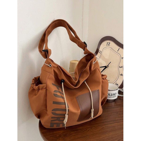Bolsa de lona grande con decoración de estrella de 5 puntas sólida de nailon de nueva llegada para primavera/verano. Bolso de hombro y bandolera para mujeres, estudiantes y universitarias. Bolsa escolar, bolso escolar, bolsa de libros, impermeable, ligera, plegable, clásica y casual, adecuada para adolescentes, mujeres y estudiantes universitarias, perfecta para volver al colegio, primer día de clases, conciertos - Imagen 20