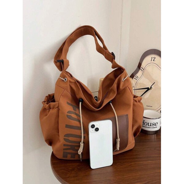Bolsa de lona grande con decoración de estrella de 5 puntas sólida de nailon de nueva llegada para primavera/verano. Bolso de hombro y bandolera para mujeres, estudiantes y universitarias. Bolsa escolar, bolso escolar, bolsa de libros, impermeable, ligera, plegable, clásica y casual, adecuada para adolescentes, mujeres y estudiantes universitarias, perfecta para volver al colegio, primer día de clases, conciertos - Imagen 22