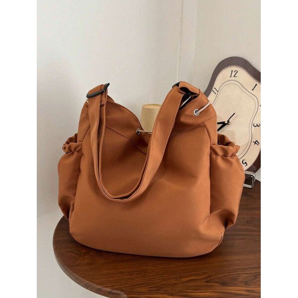 Bolsa de lona grande con decoración de estrella de 5 puntas sólida de nailon de nueva llegada para primavera/verano. Bolso de hombro y bandolera para mujeres, estudiantes y universitarias. Bolsa escolar, bolso escolar, bolsa de libros, impermeable, ligera, plegable, clásica y casual, adecuada para adolescentes, mujeres y estudiantes universitarias, perfecta para volver al colegio, primer día de clases, conciertos - Imagen 23