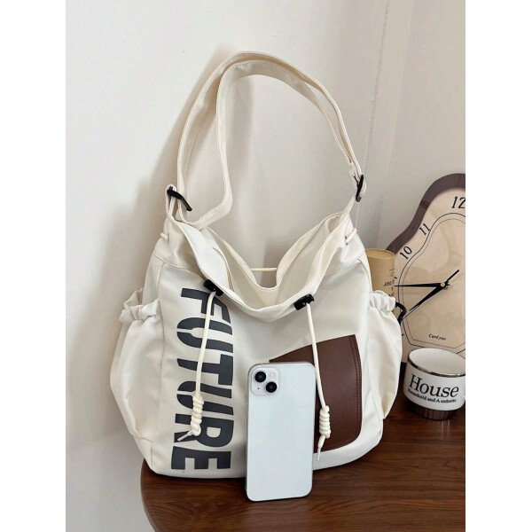 Bolsa de lona grande con decoración de estrella de 5 puntas sólida de nailon de nueva llegada para primavera/verano. Bolso de hombro y bandolera para mujeres, estudiantes y universitarias. Bolsa escolar, bolso escolar, bolsa de libros, impermeable, ligera, plegable, clásica y casual, adecuada para adolescentes, mujeres y estudiantes universitarias, perfecta para volver al colegio, primer día de clases, conciertos - Imagen 28