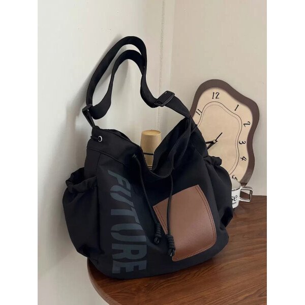 Bolsa de lona grande con decoración de estrella de 5 puntas sólida de nailon de nueva llegada para primavera/verano. Bolso de hombro y bandolera para mujeres, estudiantes y universitarias. Bolsa escolar, bolso escolar, bolsa de libros, impermeable, ligera, plegable, clásica y casual, adecuada para adolescentes, mujeres y estudiantes universitarias, perfecta para volver al colegio, primer día de clases, conciertos - Imagen 32