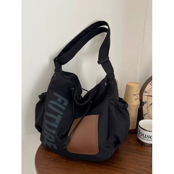 Bolsa de lona grande con decoración de estrella de 5 puntas sólida de nailon de nueva llegada para primavera/verano. Bolso de hombro y bandolera para mujeres, estudiantes y universitarias. Bolsa escolar, bolso escolar, bolsa de libros, impermeable, ligera, plegable, clásica y casual, adecuada para adolescentes, mujeres y estudiantes universitarias, perfecta para volver al colegio, primer día de clases, conciertos - Imagen 33