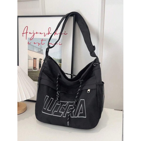 Bolsa de lona grande con decoración de estrella de 5 puntas sólida de nailon de nueva llegada para primavera/verano. Bolso de hombro y bandolera para mujeres, estudiantes y universitarias. Bolsa escolar, bolso escolar, bolsa de libros, impermeable, ligera, plegable, clásica y casual, adecuada para adolescentes, mujeres y estudiantes universitarias, perfecta para volver al colegio, primer día de clases, conciertos - Imagen 39
