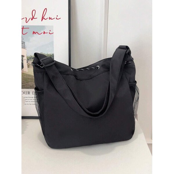 Bolsa de lona grande con decoración de estrella de 5 puntas sólida de nailon de nueva llegada para primavera/verano. Bolso de hombro y bandolera para mujeres, estudiantes y universitarias. Bolsa escolar, bolso escolar, bolsa de libros, impermeable, ligera, plegable, clásica y casual, adecuada para adolescentes, mujeres y estudiantes universitarias, perfecta para volver al colegio, primer día de clases, conciertos - Imagen 41