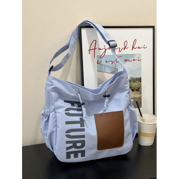 Bolsa de lona grande con decoración de estrella de 5 puntas sólida de nailon de nueva llegada para primavera/verano. Bolso de hombro y bandolera para mujeres, estudiantes y universitarias. Bolsa escolar, bolso escolar, bolsa de libros, impermeable, ligera, plegable, clásica y casual, adecuada para adolescentes, mujeres y estudiantes universitarias, perfecta para volver al colegio, primer día de clases, conciertos - Imagen 44