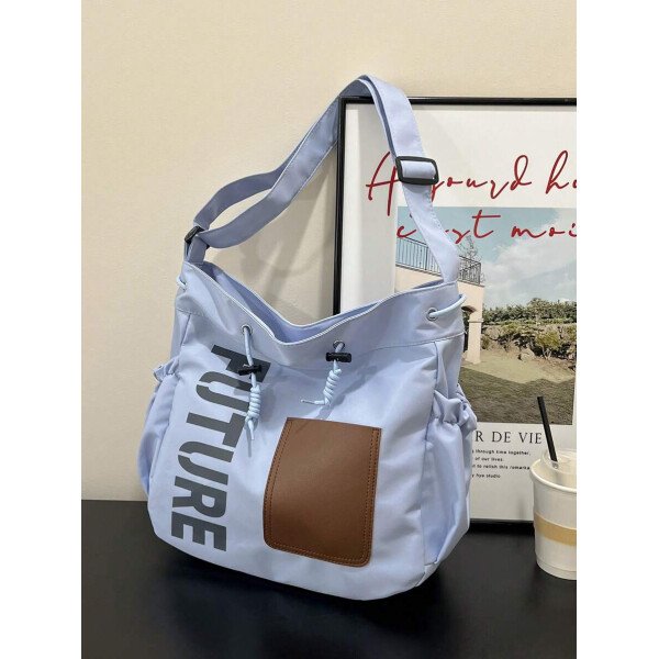 Bolsa de lona grande con decoración de estrella de 5 puntas sólida de nailon de nueva llegada para primavera/verano. Bolso de hombro y bandolera para mujeres, estudiantes y universitarias. Bolsa escolar, bolso escolar, bolsa de libros, impermeable, ligera, plegable, clásica y casual, adecuada para adolescentes, mujeres y estudiantes universitarias, perfecta para volver al colegio, primer día de clases, conciertos - Imagen 45